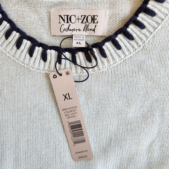 Nic + Zoe Blue Cotton Cashmere Blanket Stitch Sweater Size XL NWT $158 - Picture 8 of 11
